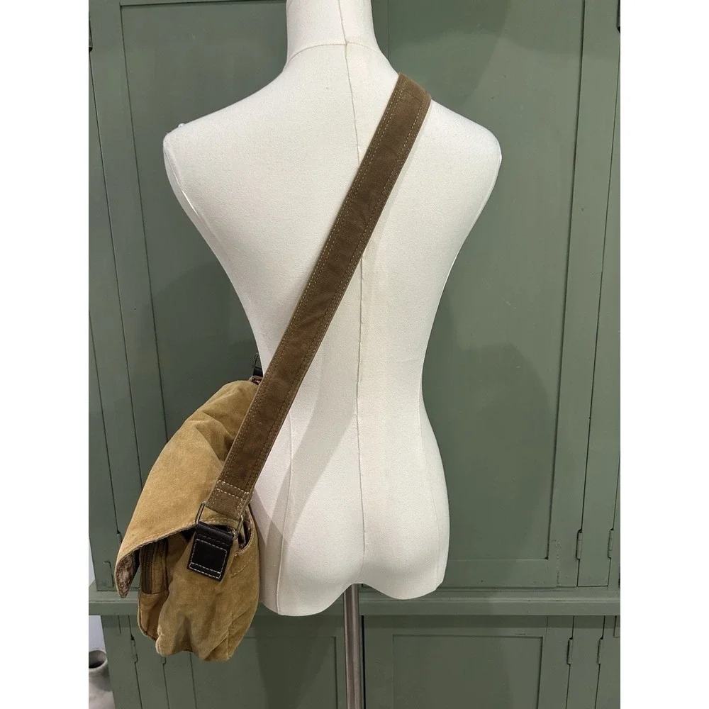 Vintage Y2K Canvas Messenger Bag Brown Boho Crossbody Shoulder Bag Elena Gilbert